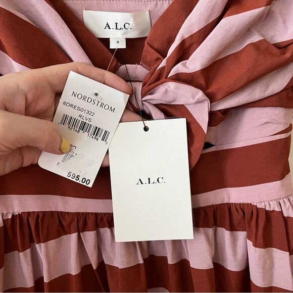 A.L.C Laurel Striped Midi Sundress In Rust and Lavender - Picture 7 of 7
